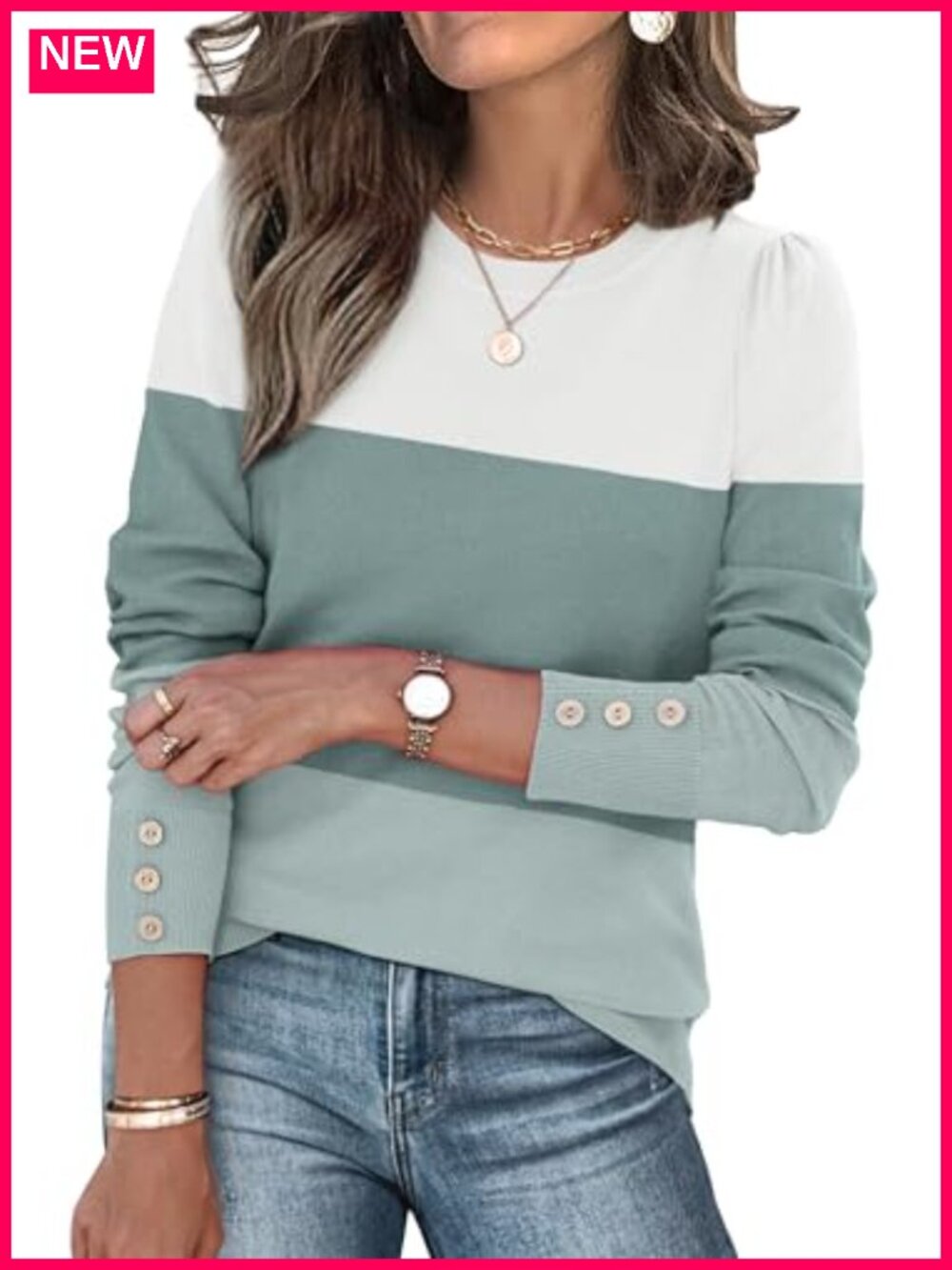 Womens Long Sleeve Button Cuff Soft Knit Pullover Sweater Casual Dressy Top